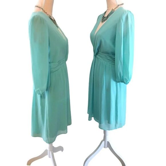 Vince Camuto Turquoise Chiffon Twist Front Balloon Sleeve Dress Size 4 NWT - Picture 5 of 12